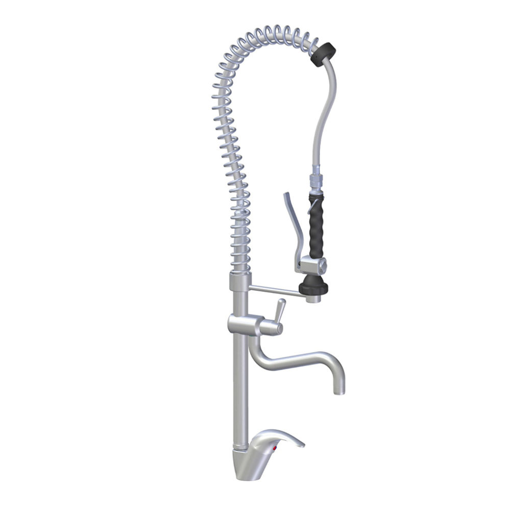 RVS kraan met voorspoeldouche warm/koud